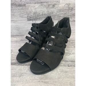 Eileen Fisher Womens Black Strappy Wedge Sandals Size 6.5